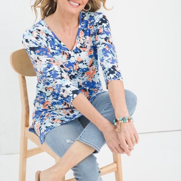 Chico's Refined Jersey Center - Seam Tunic Size 3 XL - Large floral Print Cotton - Picture 2 of 13